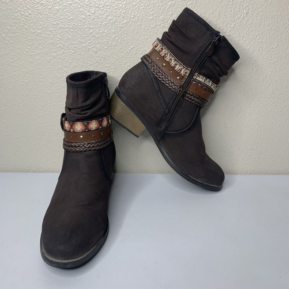Roper Brown Zip Libbie Fashion Booties Round Toe Women’s Sz 9